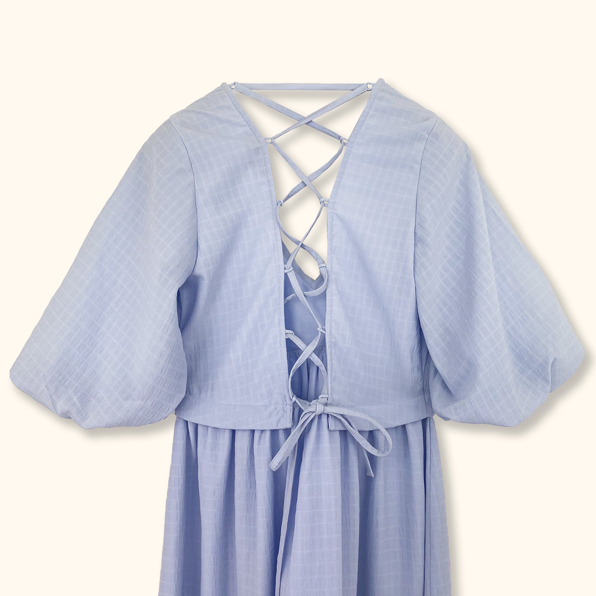 Omnes Light Blue Puff Sleeve Midi Dress - Size 8 -  - Dresses
