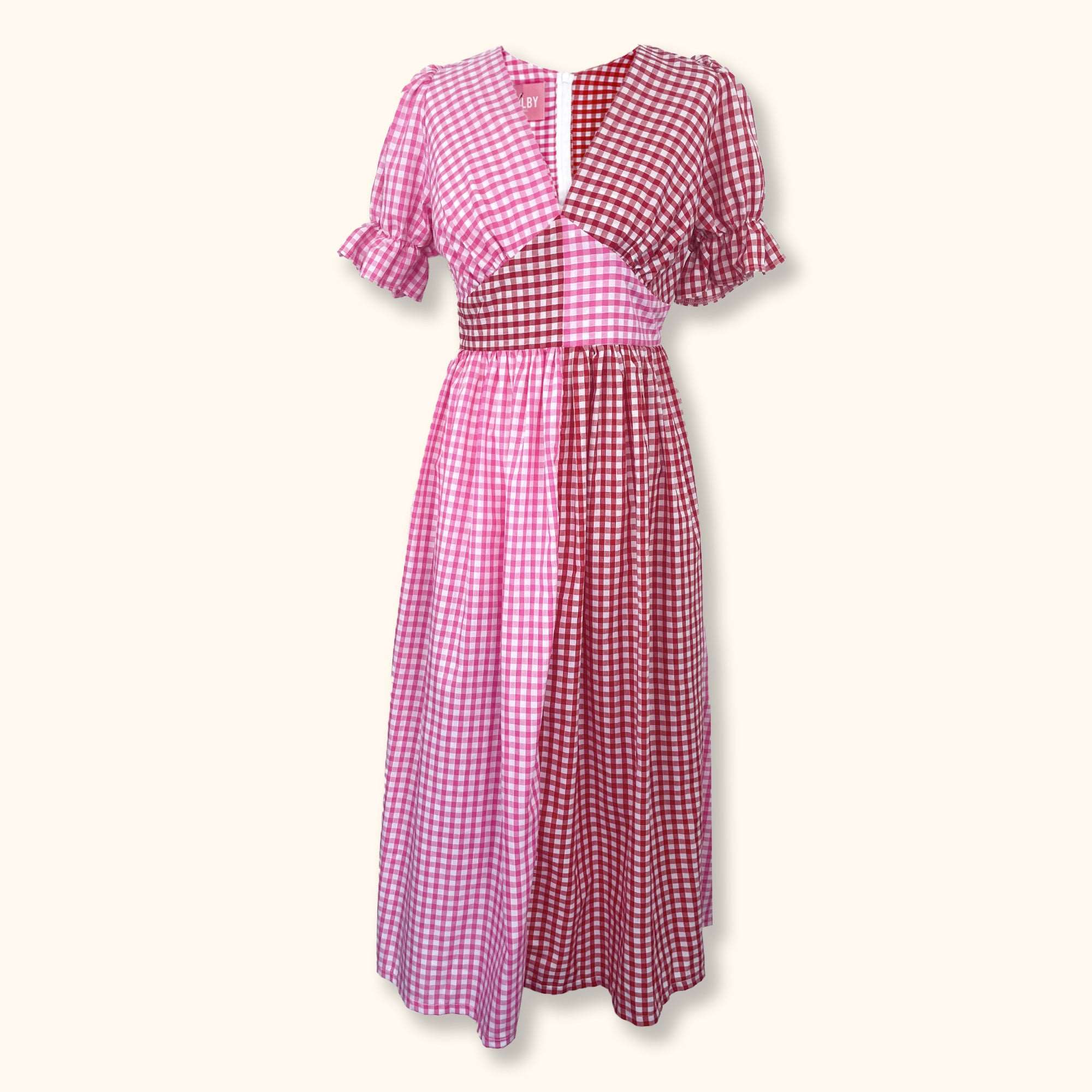 Molby The Label Gingham Tilda Midi Dress Pink and Red - Size 10 - - Dresses