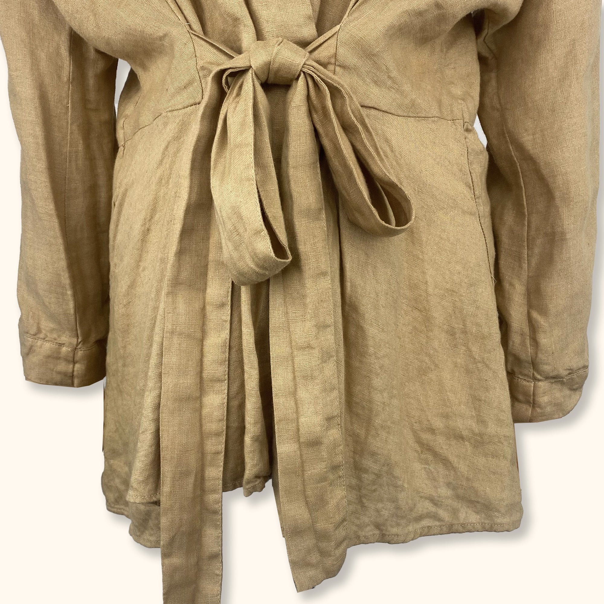 Zara Beige Linen Wrap Front Blouse - Size Large -  - Tops & Shirts