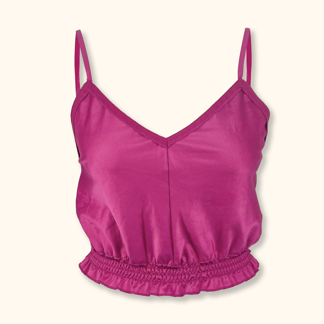Zara Pink Satin Ruffle Crop Top - Size Small -  - Tops & Shirts