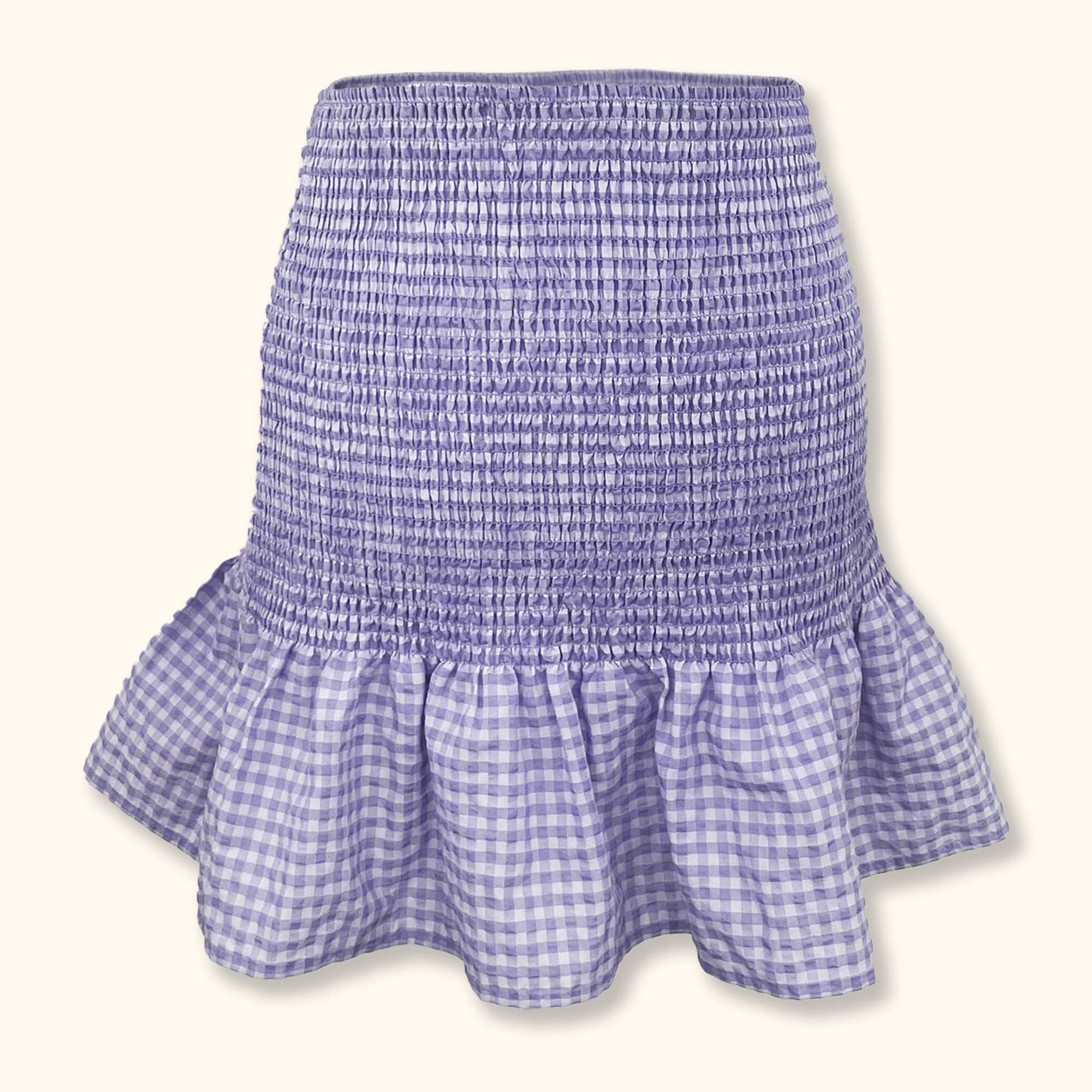 H&M Purple Gingham Ruched Ruffle Mini Skirt - Size XS -  - Skirts