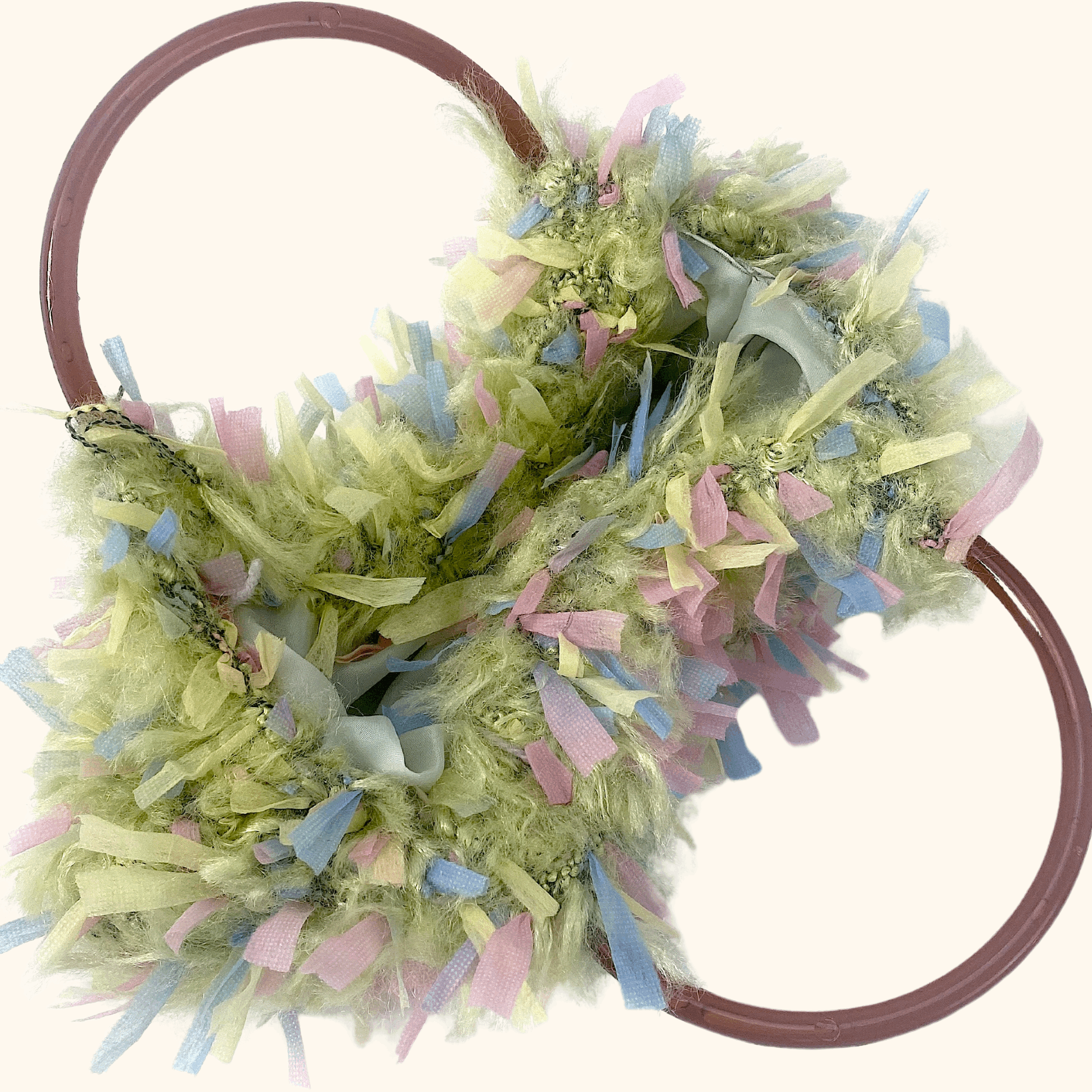 Handmade Fluffy Knitted Handbag with Brown Handle - - Bags