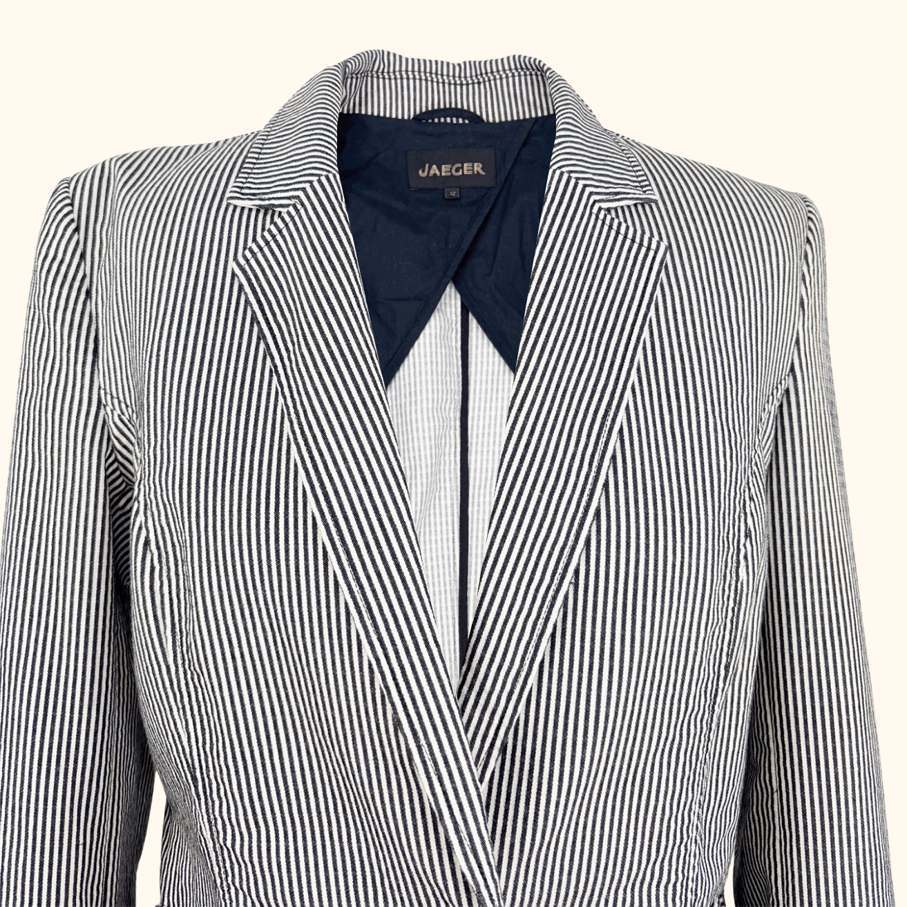 Jaeger Black Pinstripe Cotton Blend Blazer - Size 12 Jaeger