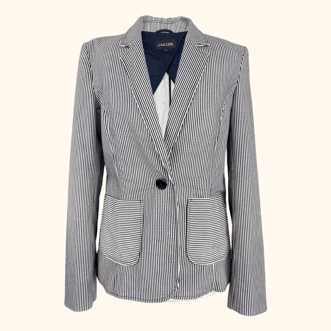 Jaeger Black Pinstripe Cotton Blend Blazer - Size 12 Jaeger