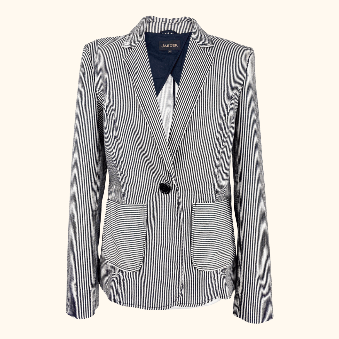 Jaeger Black Pinstripe Cotton Blend Blazer - Size 12 Jaeger