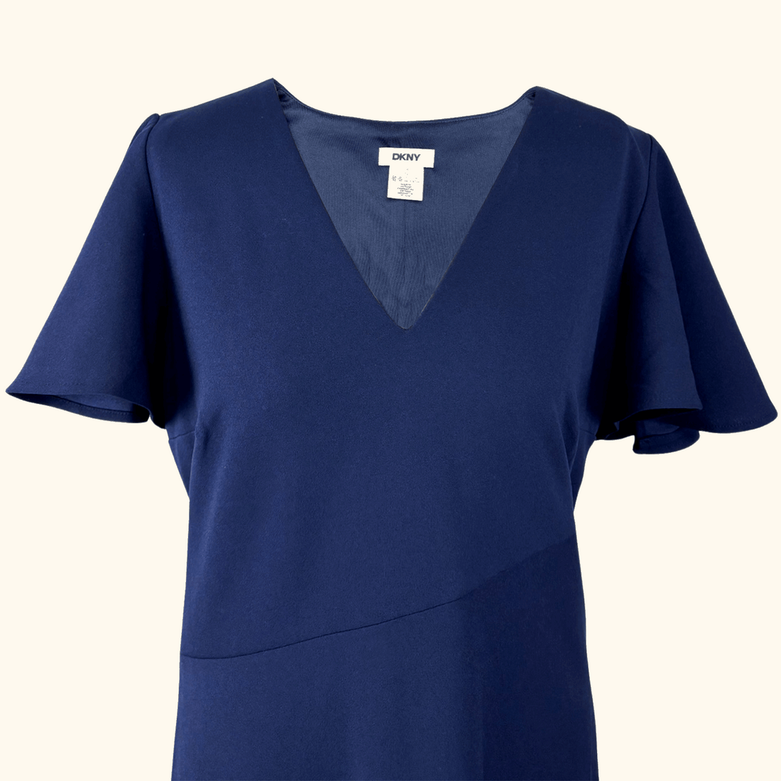 DKNY Navy Blue Ruffle Sleeve Midi Dress - Size Large DKNY