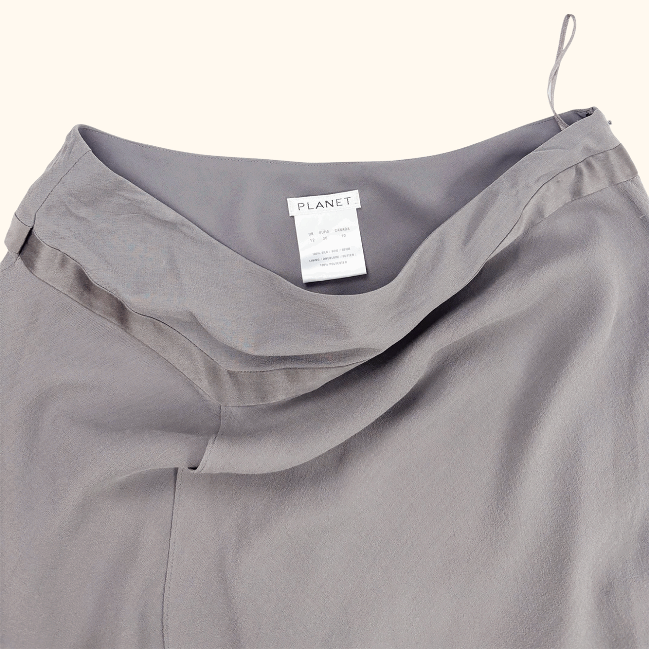 Vintage Planet Silk Grey Midi Skirt - Size 12 Planet