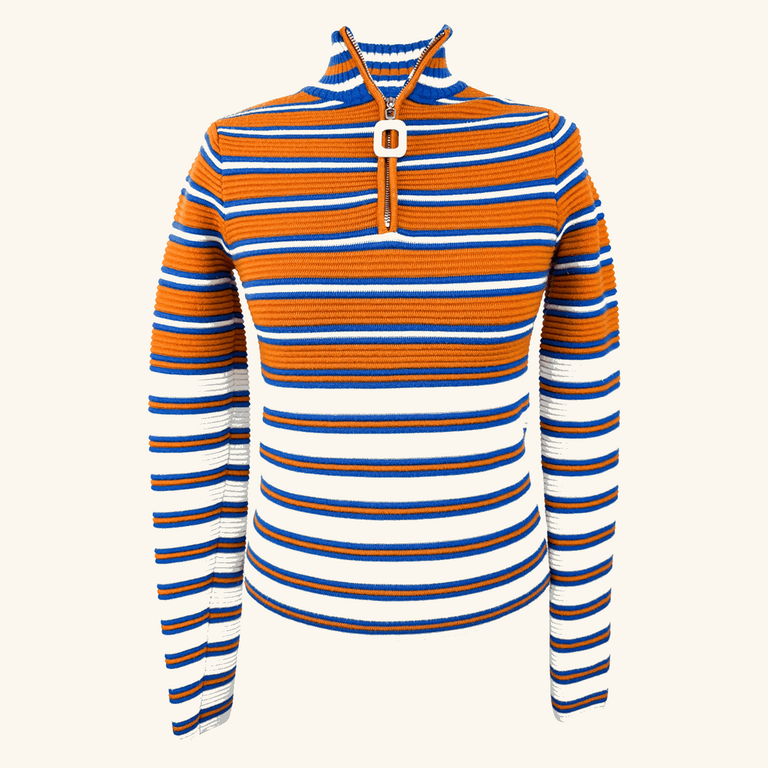 Mango Orange Striped Quarter Zip Jumper - Size XS Mango