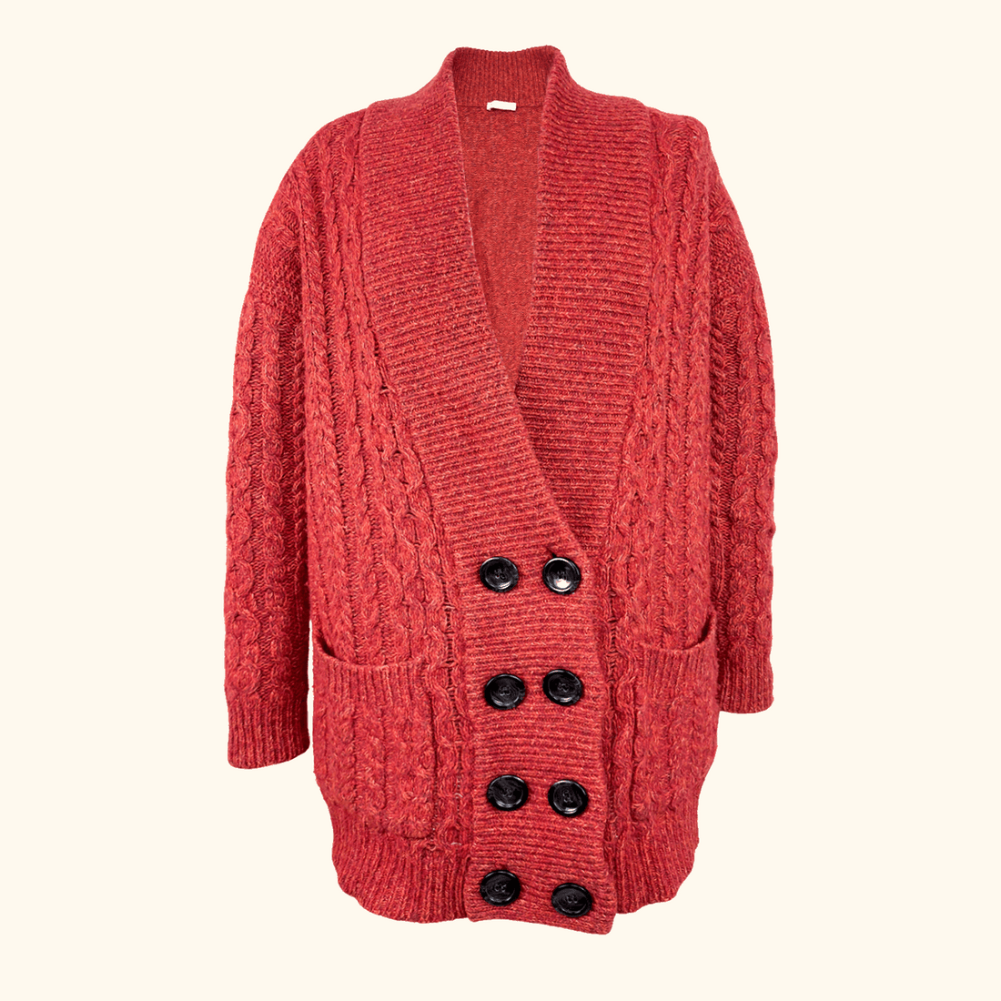Whistles Burnt Orange Cable Knit Wool Blend Cardigan - Size 8 Whistles