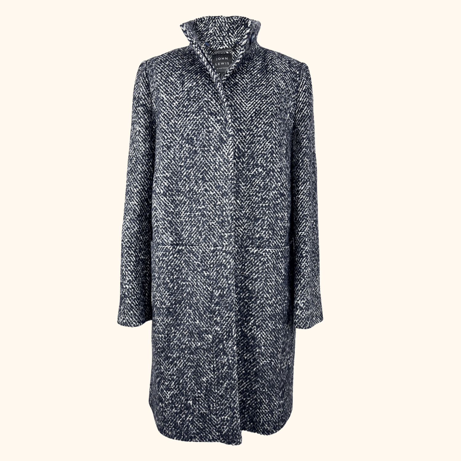John Lewis Grey Wool Blend Funnel Neck Coat - Size 12 John Lewis