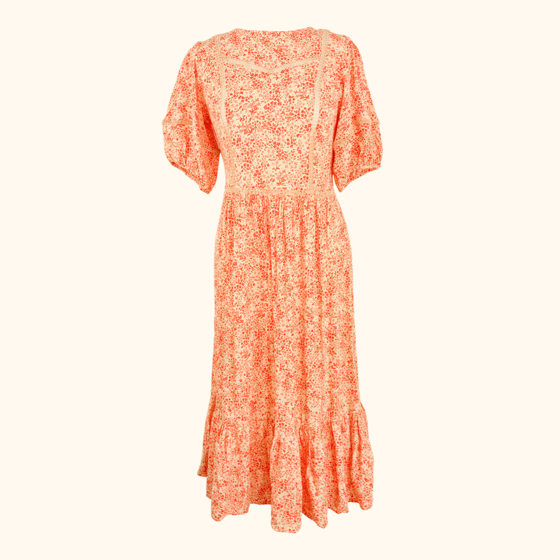 Oliver Bonas Orange Ditsy Floral Midi Dress - Size 10 Oliver Bonas