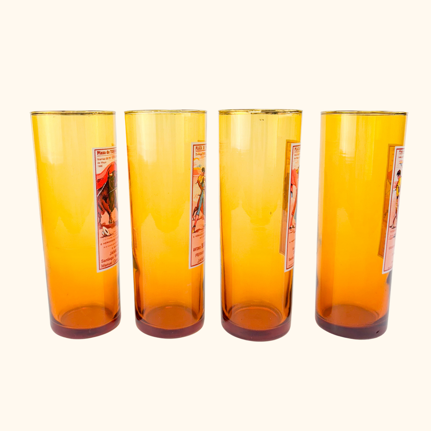 Vintage 1960s Amber Glass Matador Highball Glasses Set of 4 Sunshine Thrift
