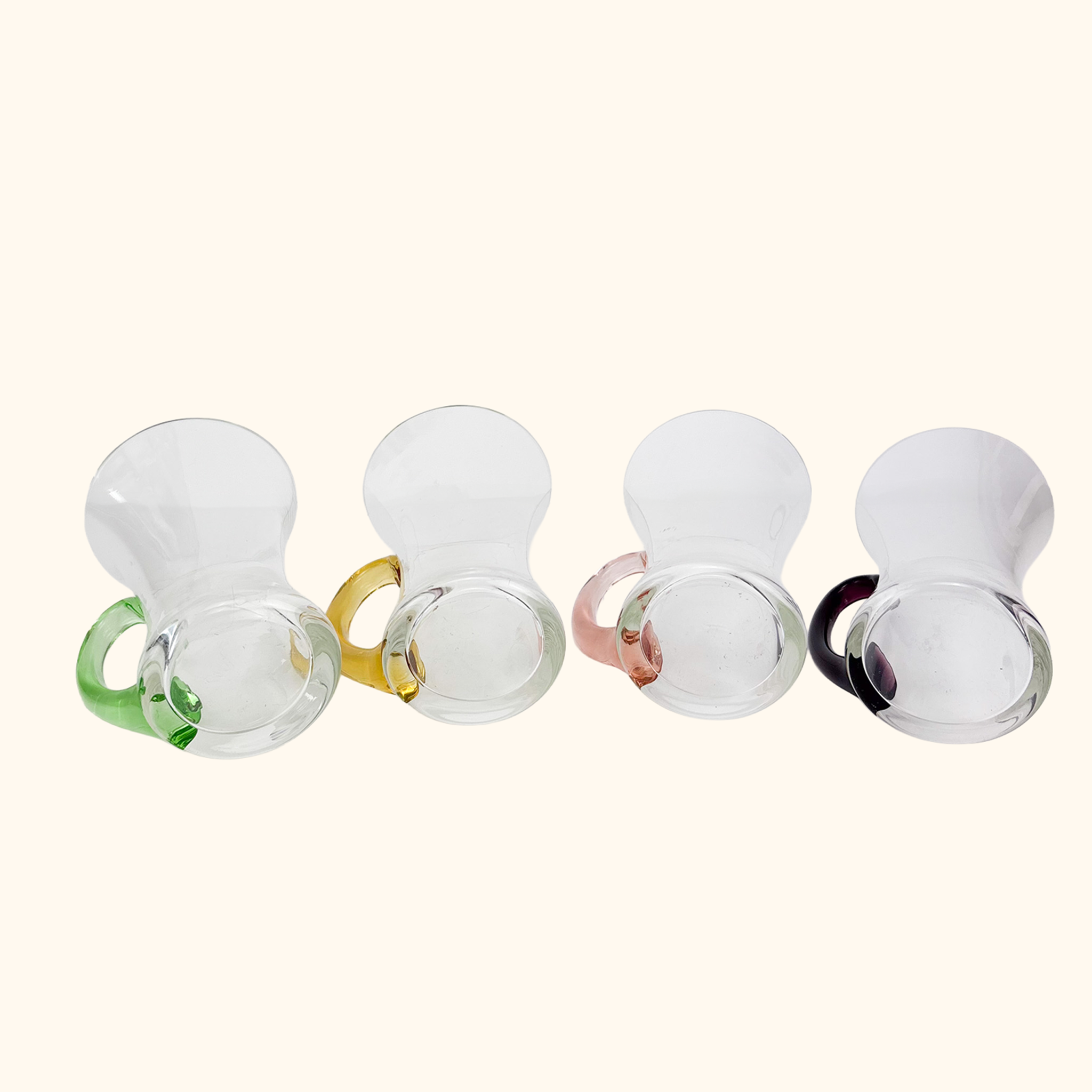 Glass Mugs With Colourful Handles - Set of 4 Sunshine Thrift
