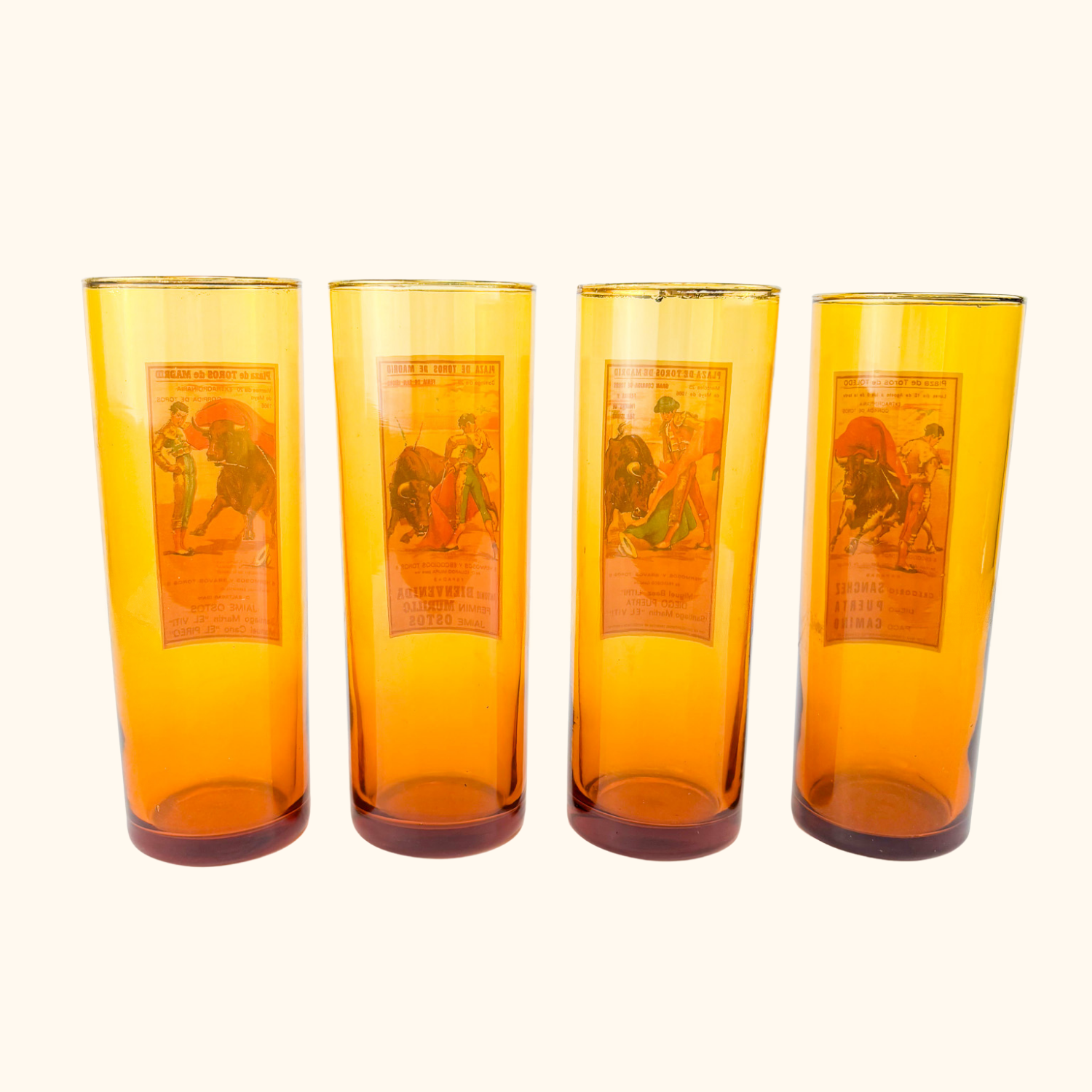 Vintage 1960s Amber Glass Matador Highball Glasses Set of 4 Sunshine Thrift