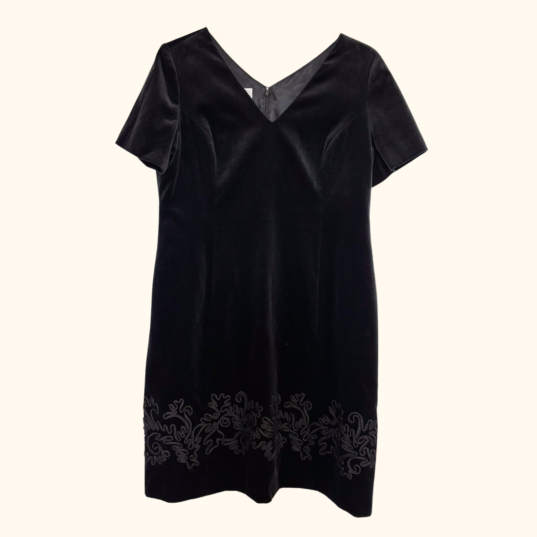 Laura Ashley Black Velvet Embroidered Short Dress - Size 18 Laura Ashley