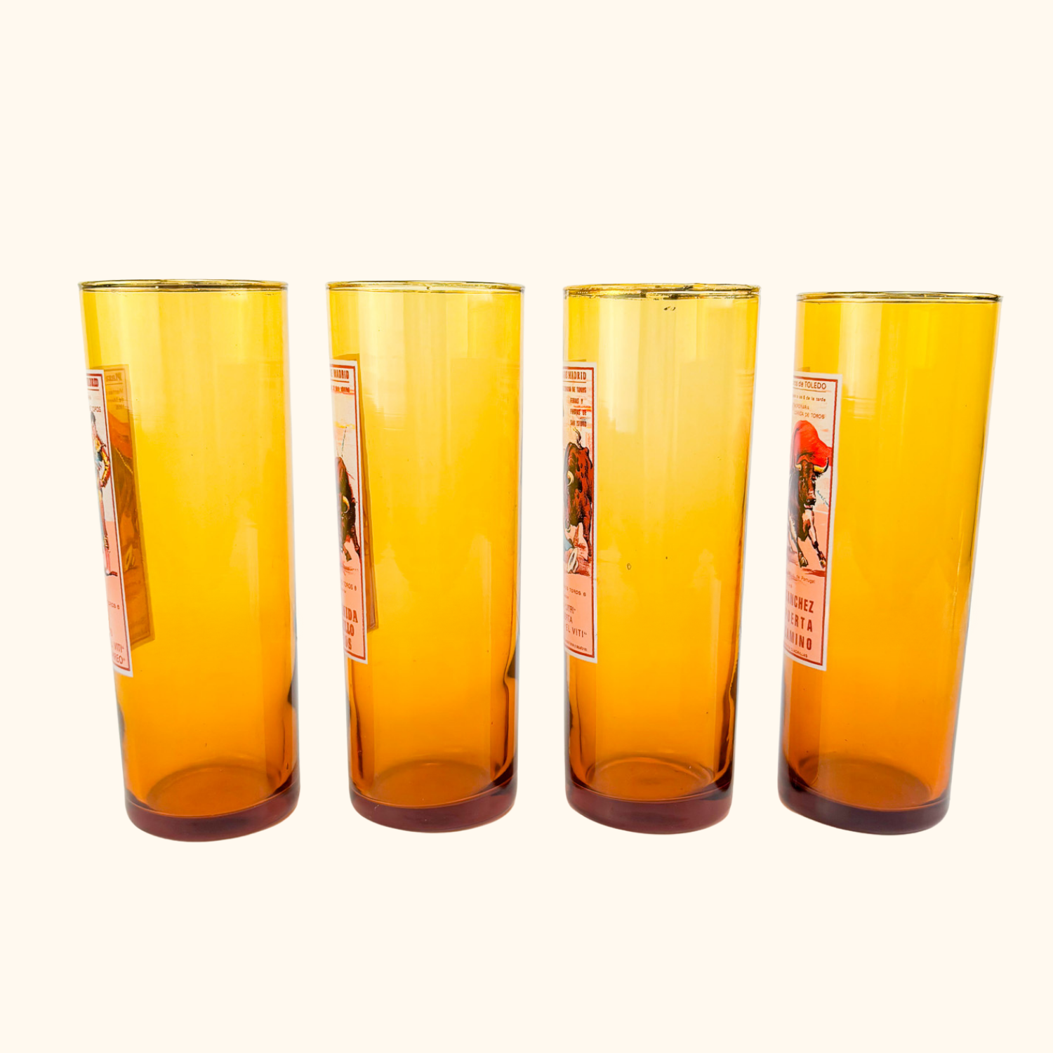 Vintage 1960s Amber Glass Matador Highball Glasses Set of 4 Sunshine Thrift