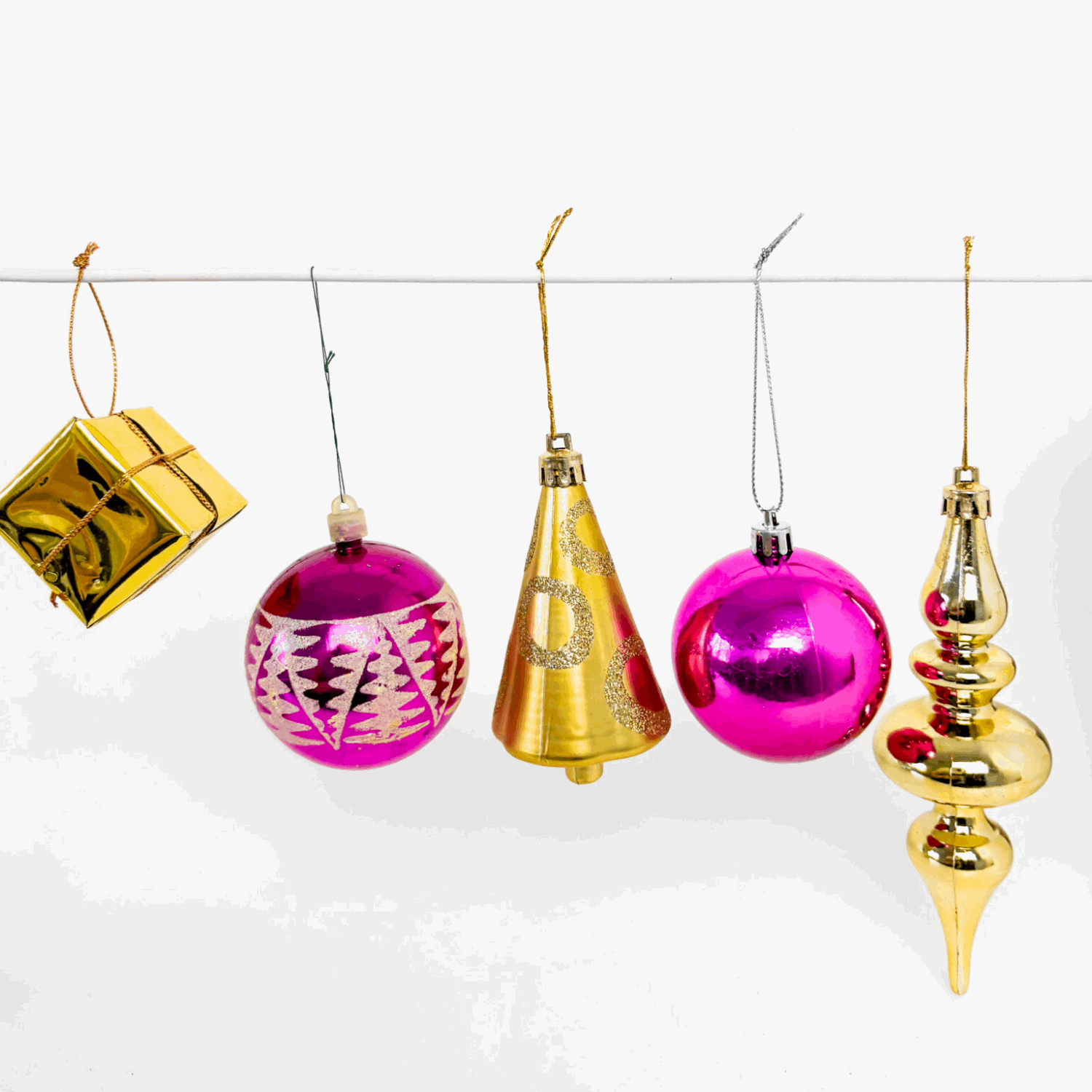 Pink and Gold Sparkle Baubles Mixed Set of 12 Sunshine Thrift