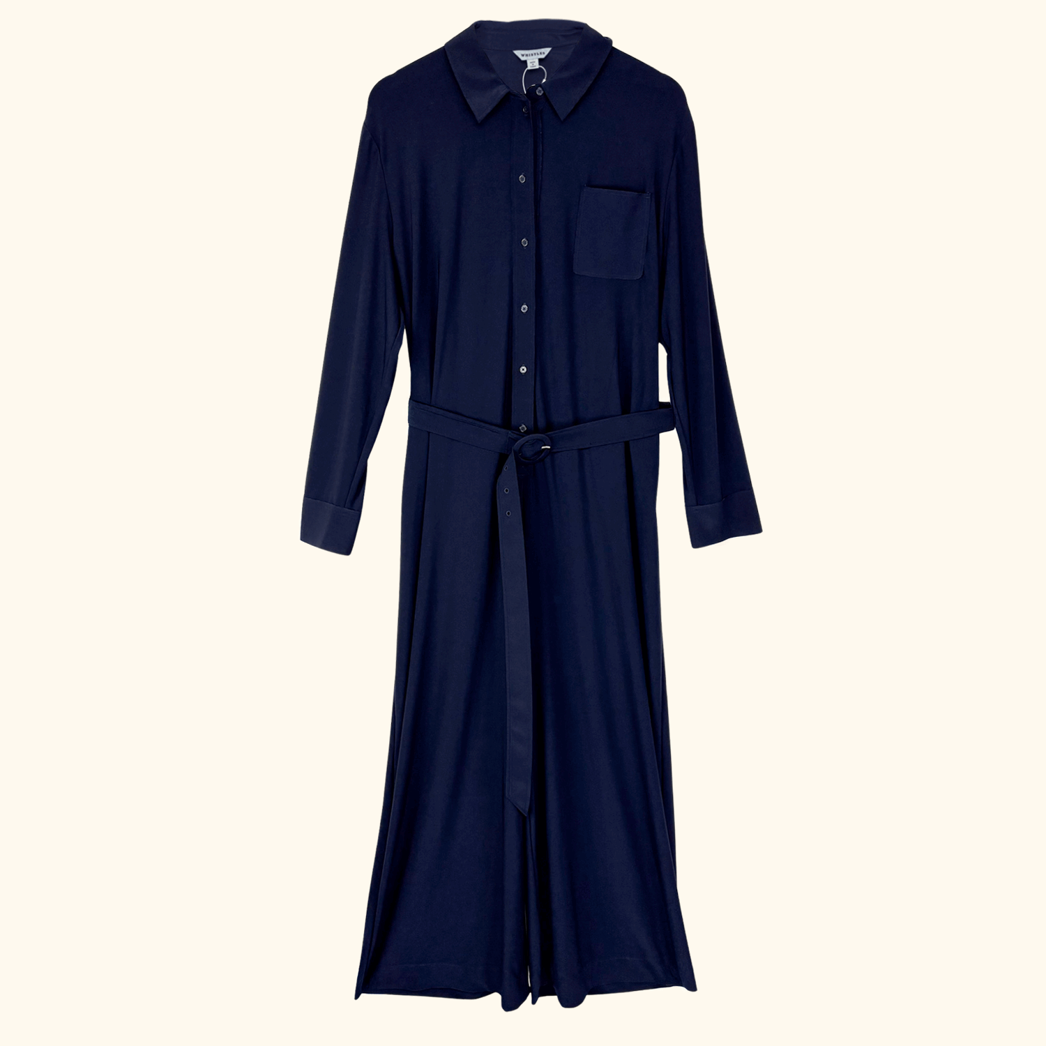 Whistles Navy Blue Tailored Jersey Jumpsuit Cropped Leg - Size 16 Whistles