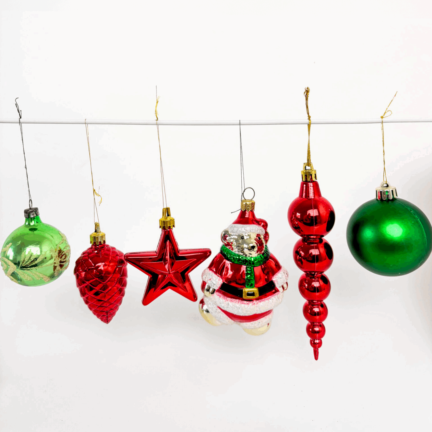 Green and Red Bear Christmas Baubles Mixed Set of 14 Sunshine Thrift