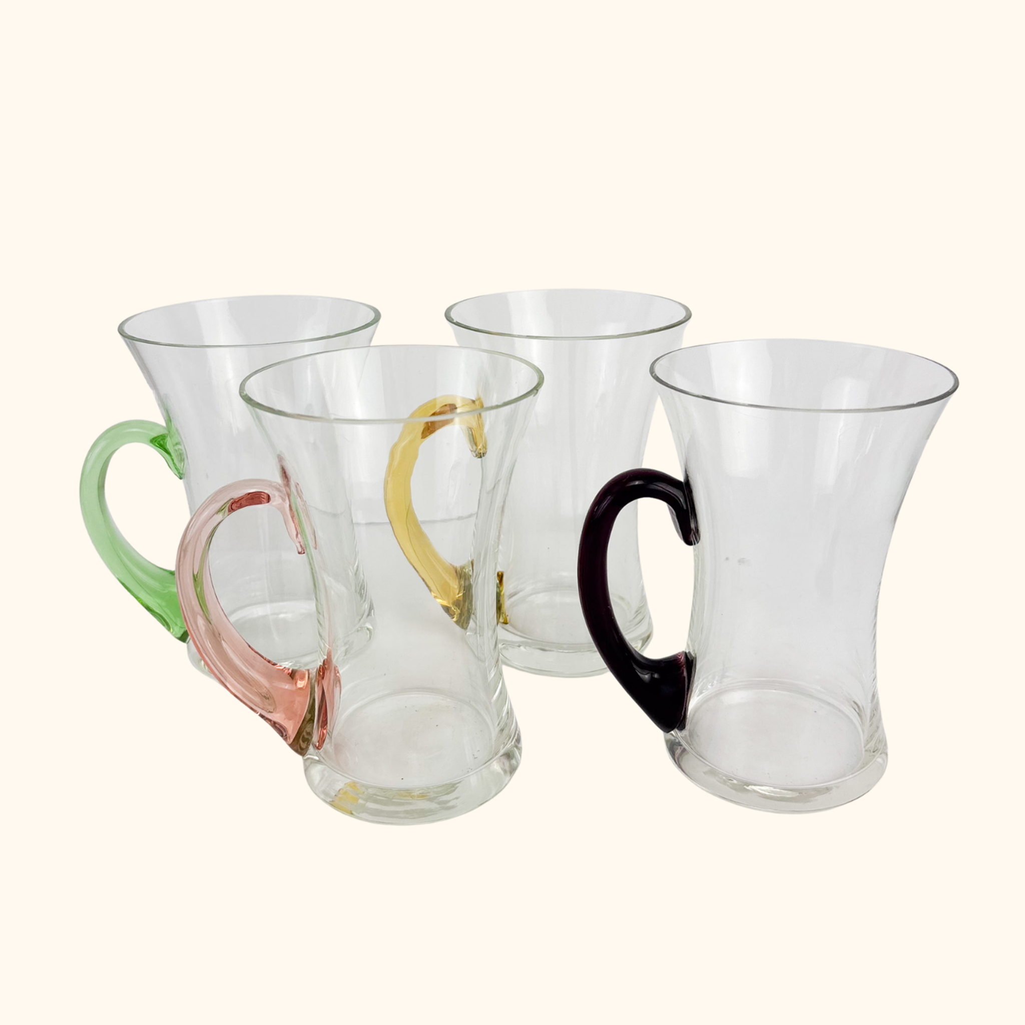 Glass Mugs With Colourful Handles - Set of 4 Sunshine Thrift