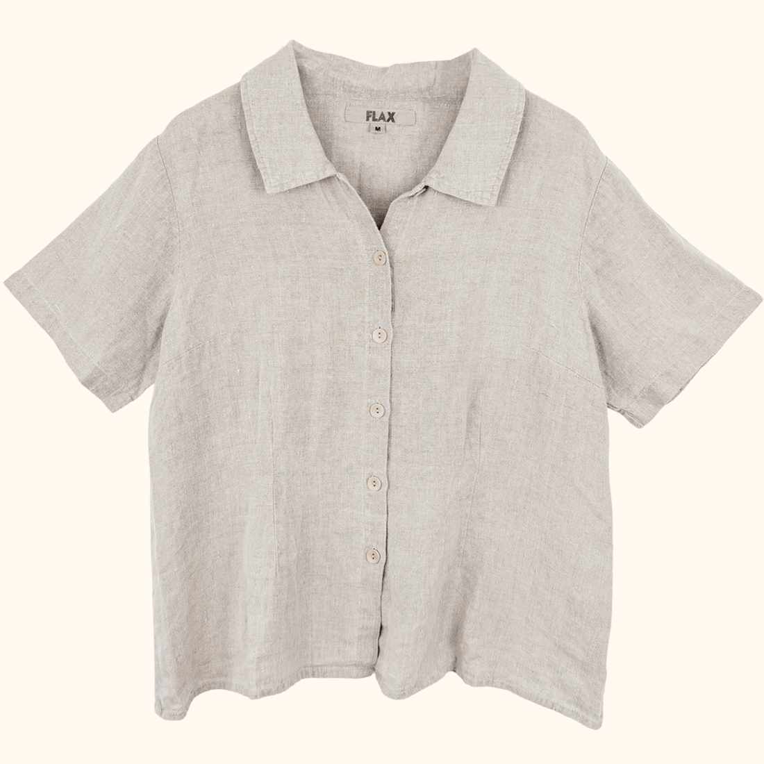 Flax 100% Linen Beige Short Sleeve Blouse - Size Medium Flax