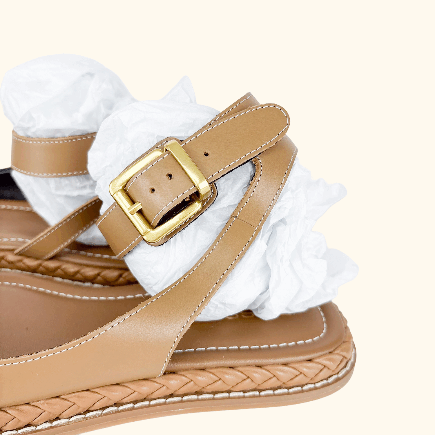 Reiss Gabi Tan Leather Plait Sandals - Size 5