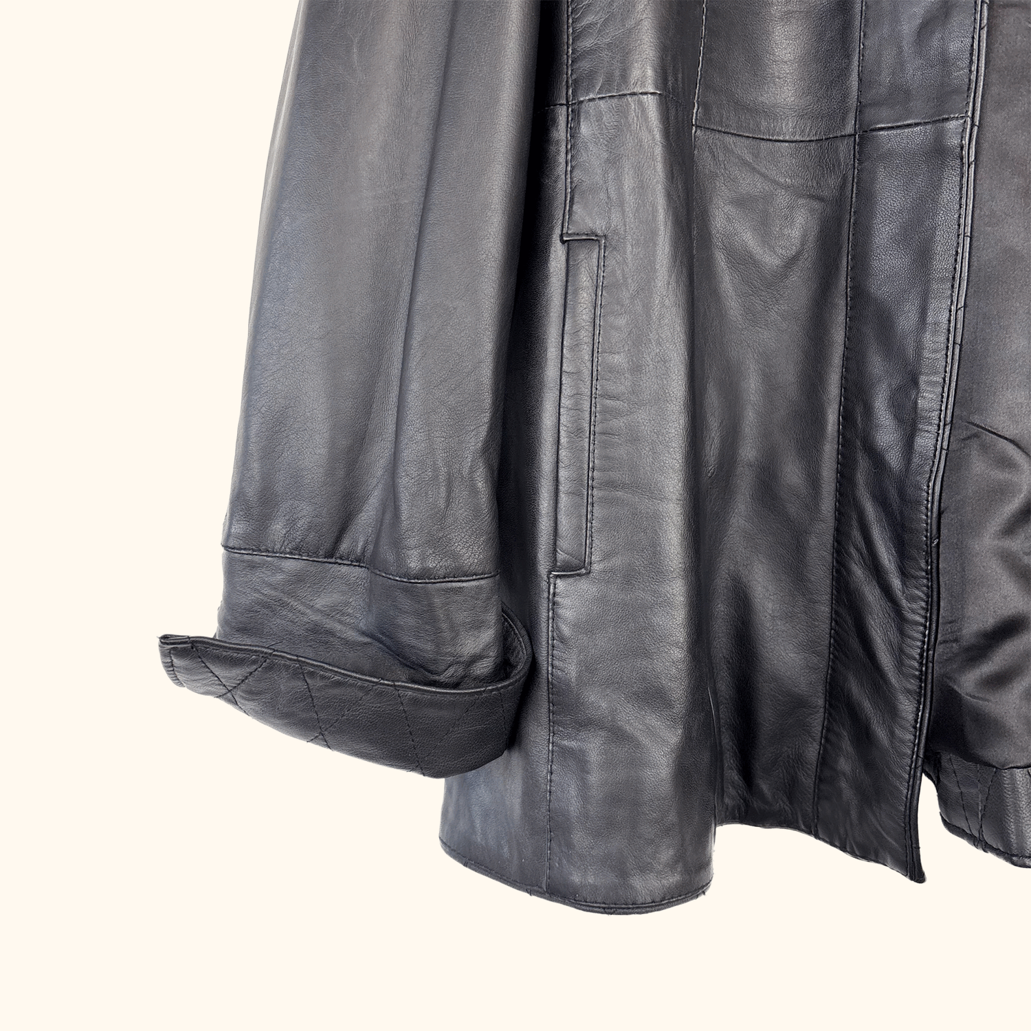 Woodland Leather Black Quilted Jacket - Size 20