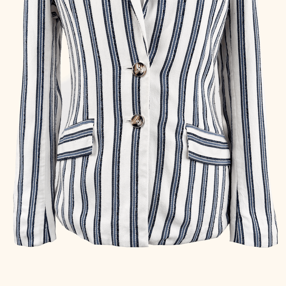 Guess Blue Striped Cotton Blend Blazer - Size 6