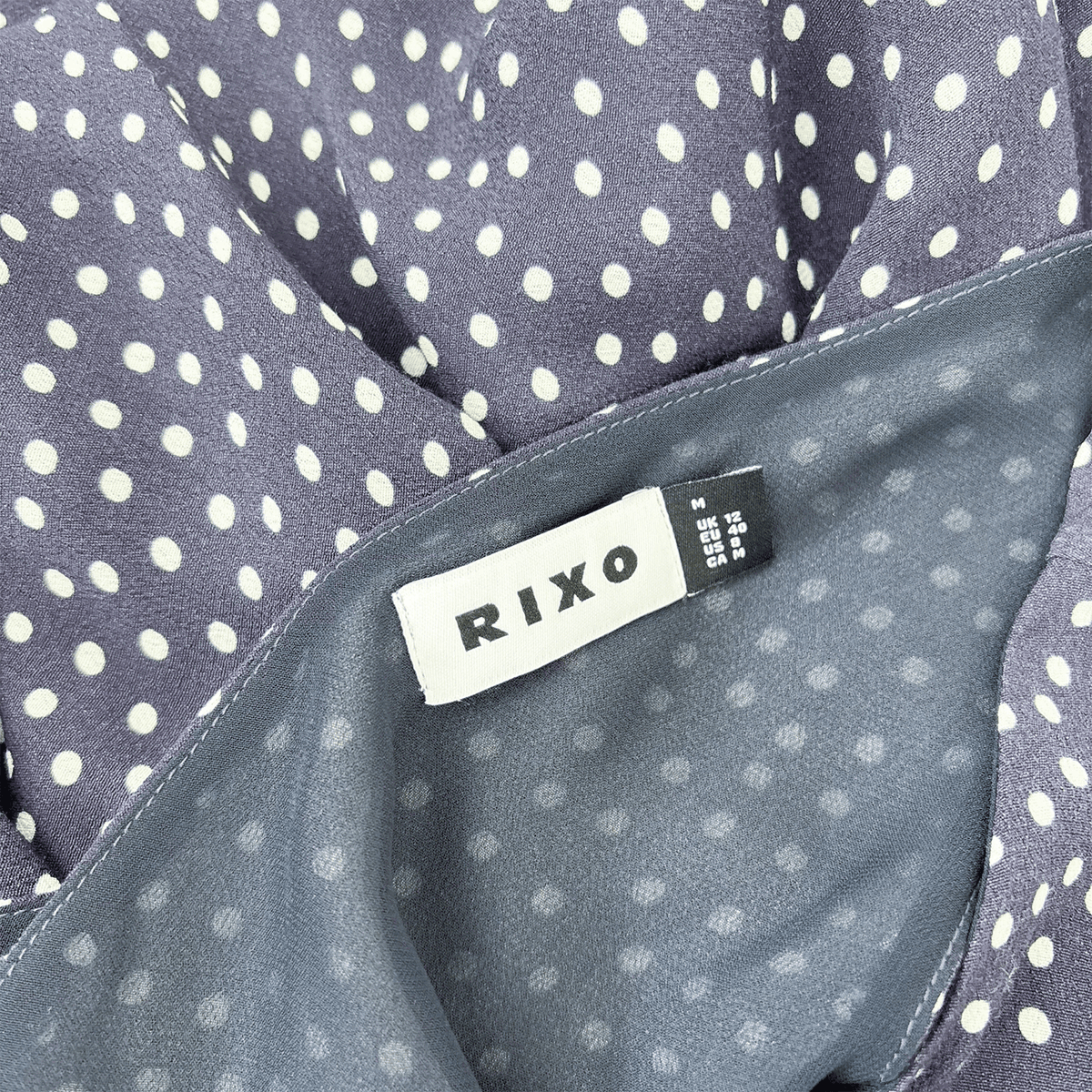 Rixo Sandrine Navy Polka Dot Midi Dress - Size 12