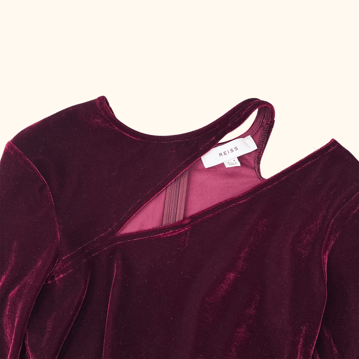 Reiss Burgundy Velvet Midi Dress - Size 6