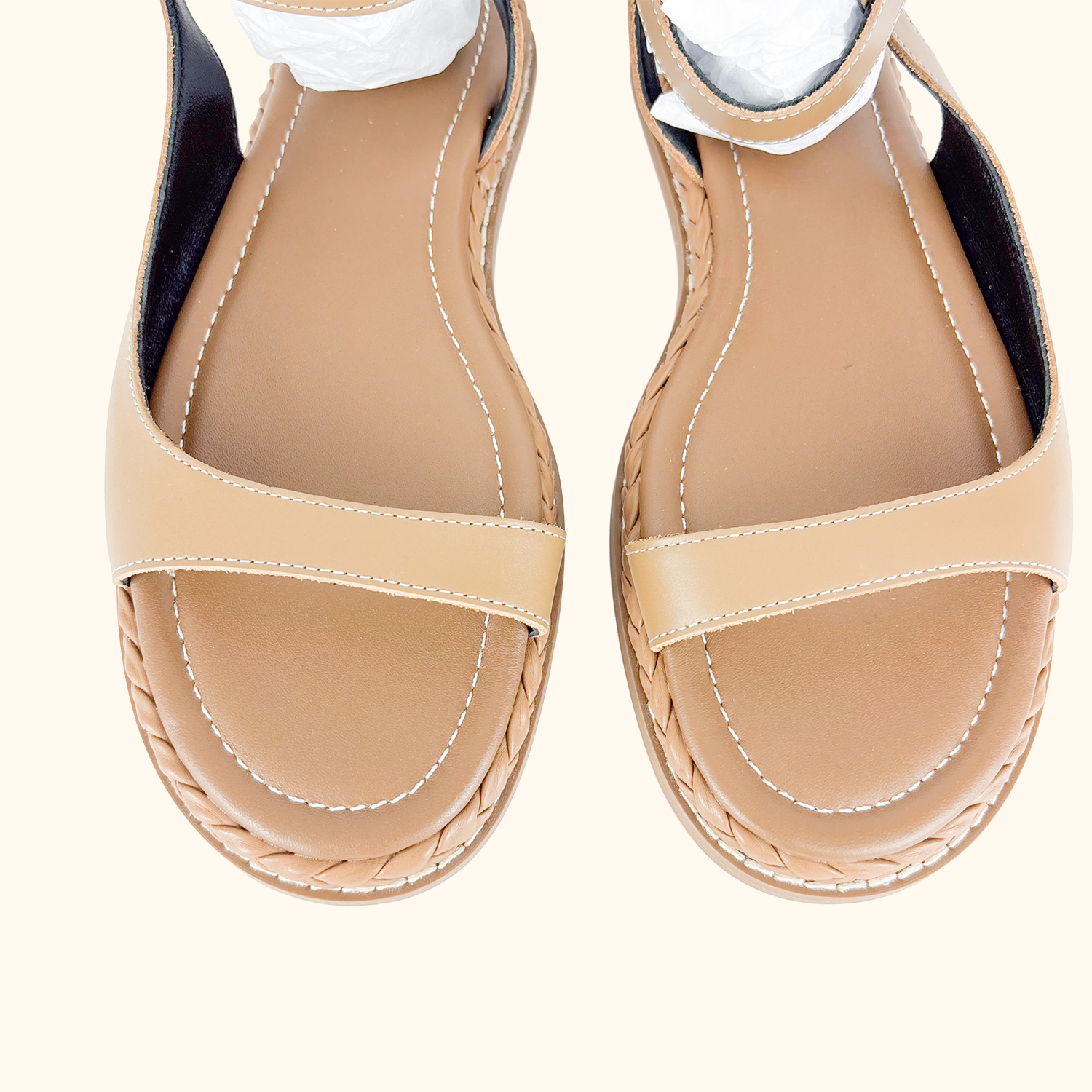 Reiss Gabi Tan Leather Plait Sandals - Size 5