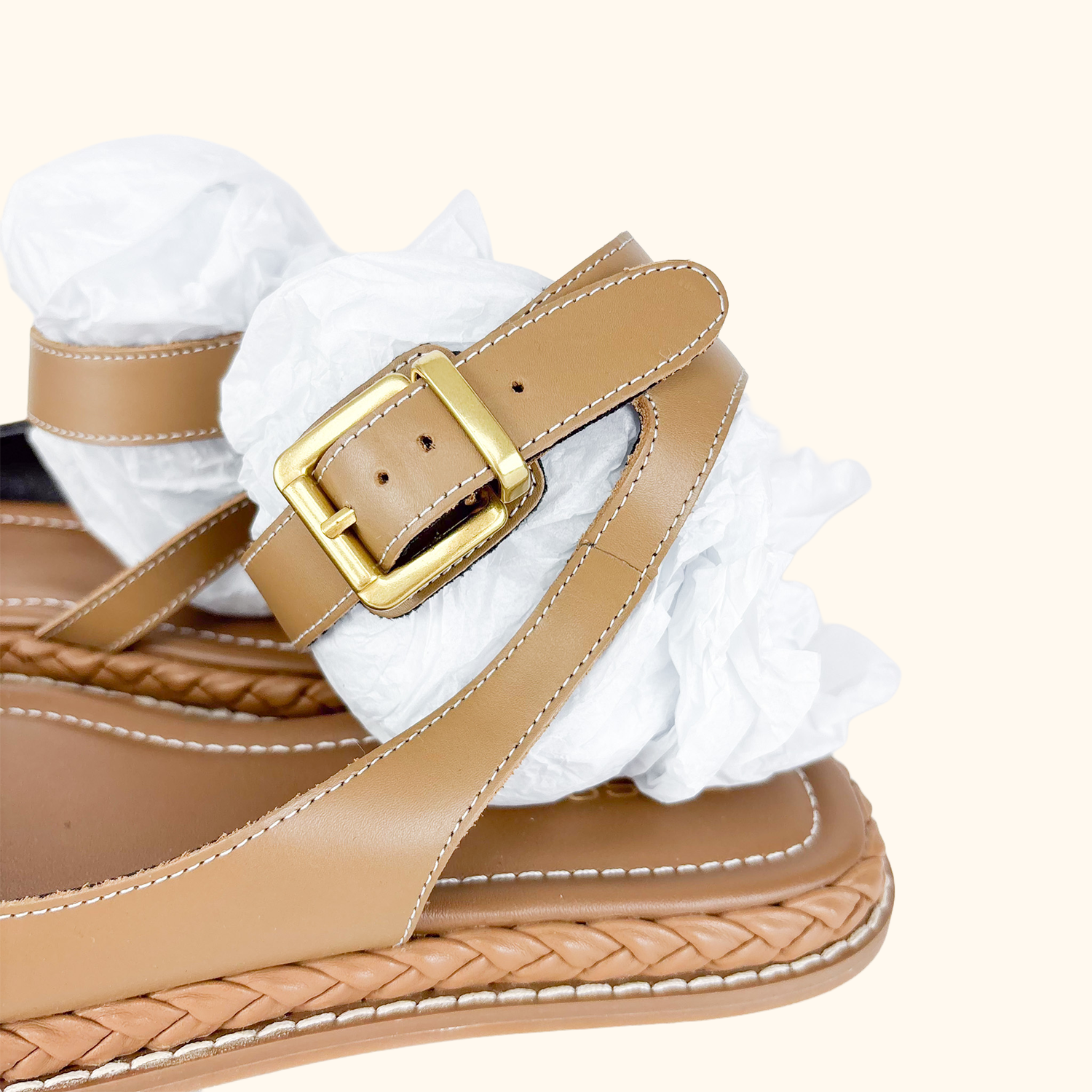 Reiss Gabi Tan Leather Plait Sandals - Size 5