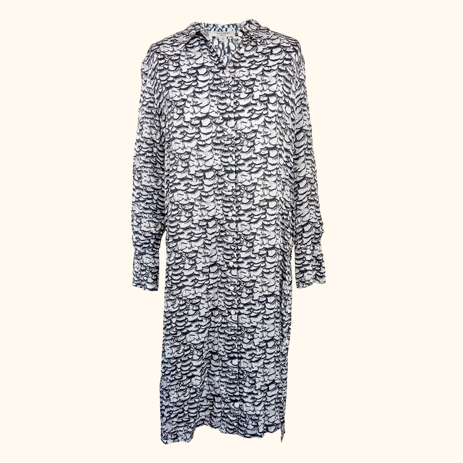 Allsaints Long Sleeve Feather Shirt Dress - Size Small