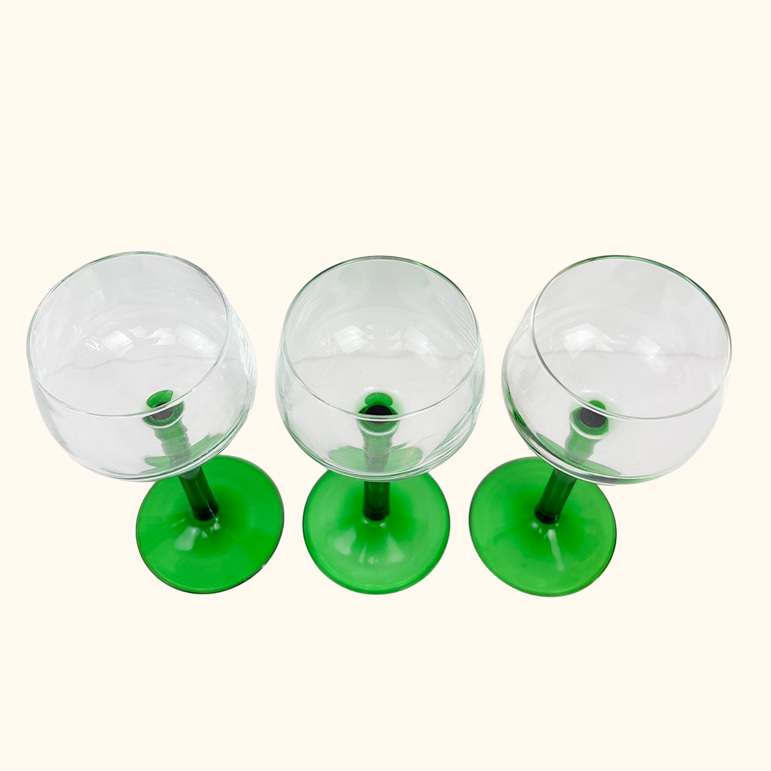 Vintage Luminarc French Green Straight Stem Wine Glasses - Set of 3