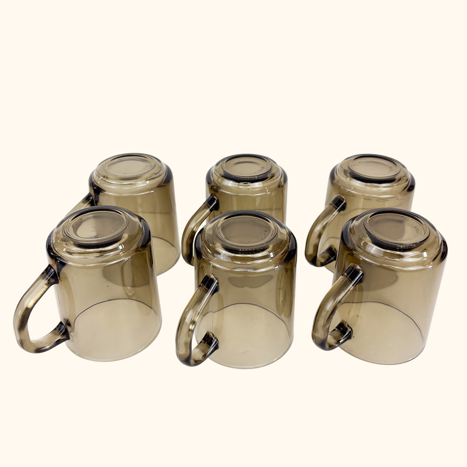 Arcoroc France Smoked Glass Mugs - Set of 6