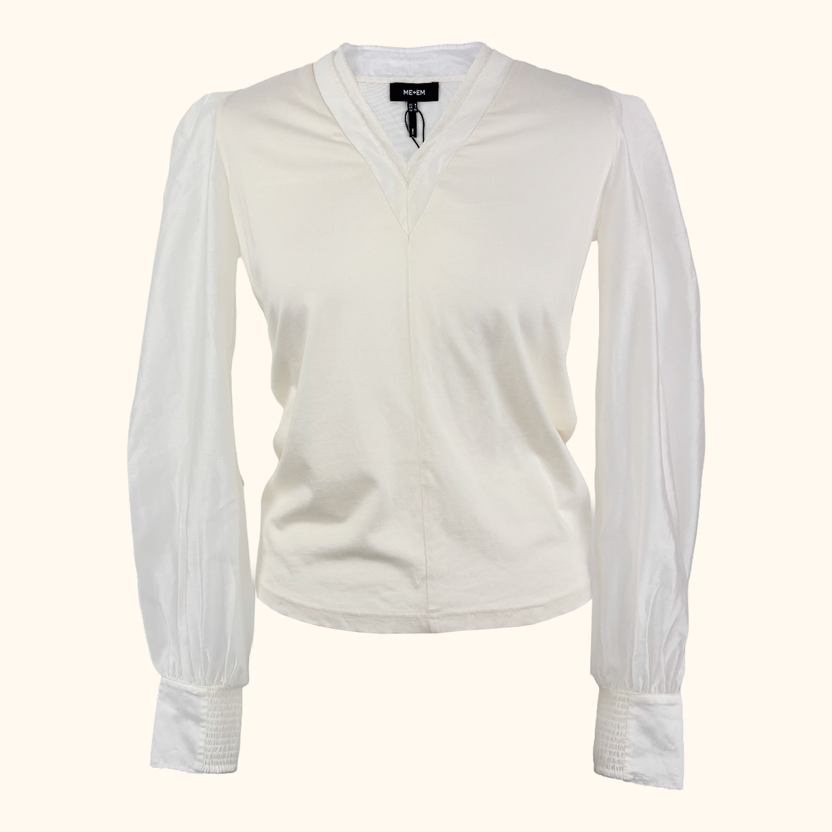ME+EM Cream V-Neck Tulle Blouse - Size 8