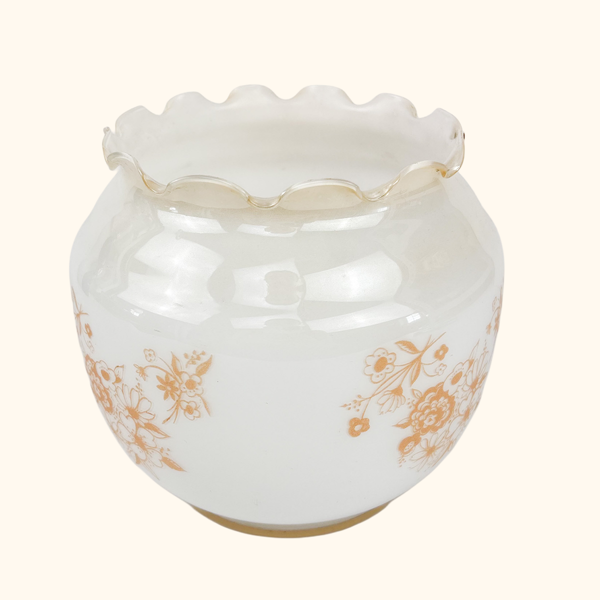 Art Deco White Frosted Frilly Glass Lamp Shade