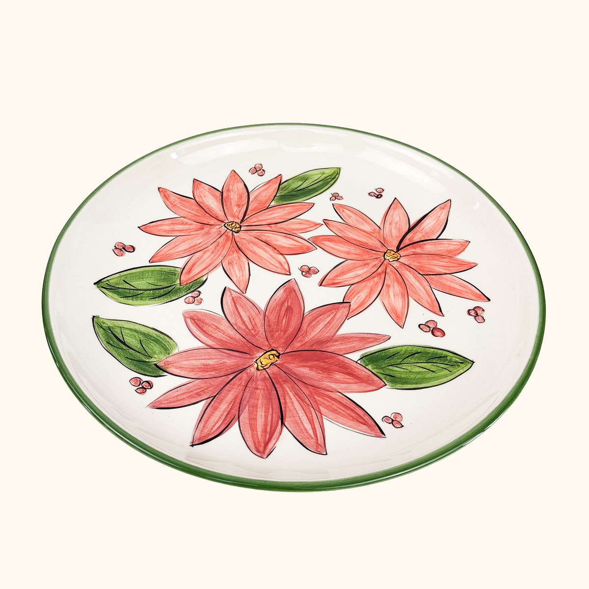 Hand Painted Floral Ceramic Serving Plate Vintage 1999