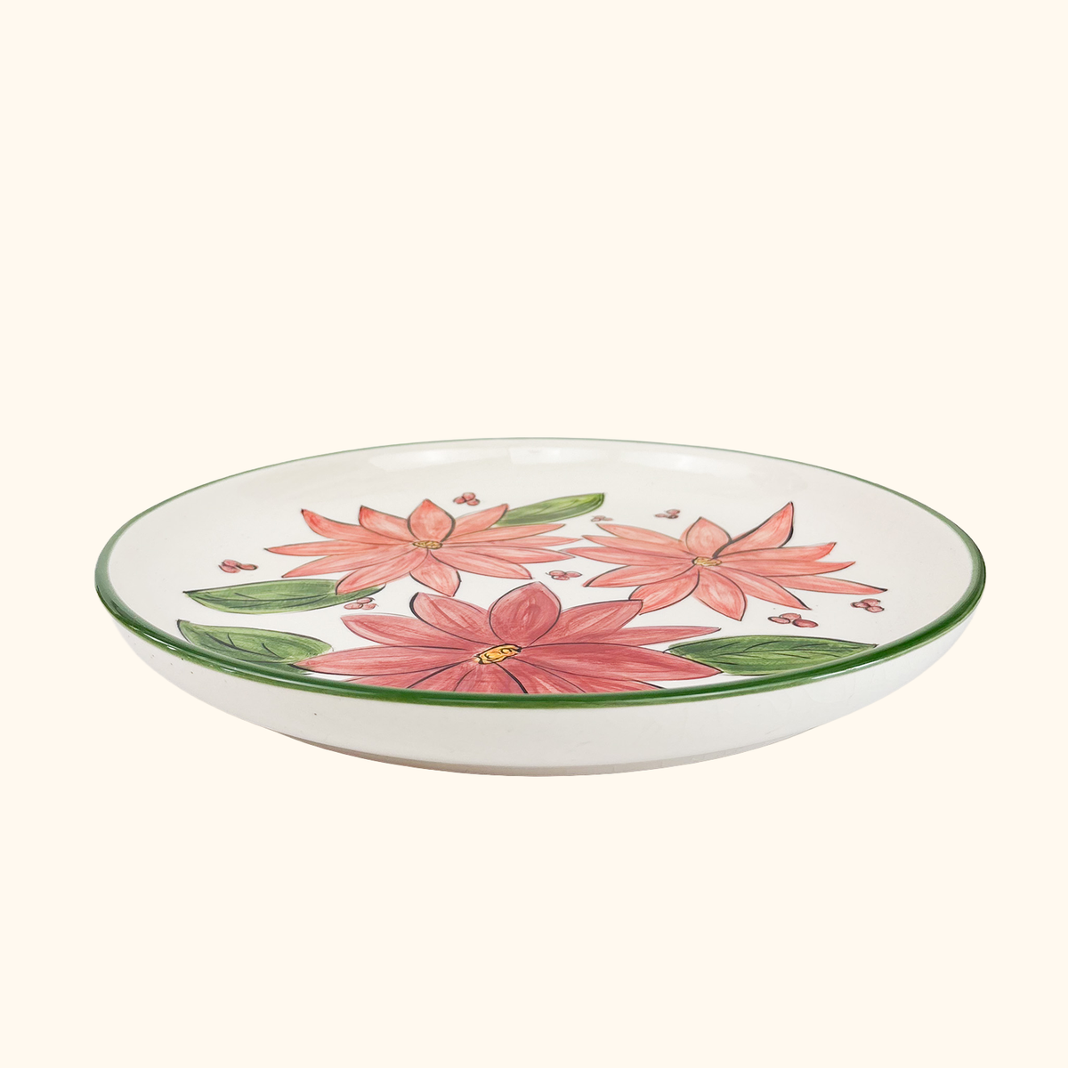 Hand Painted Floral Ceramic Serving Plate Vintage 1999