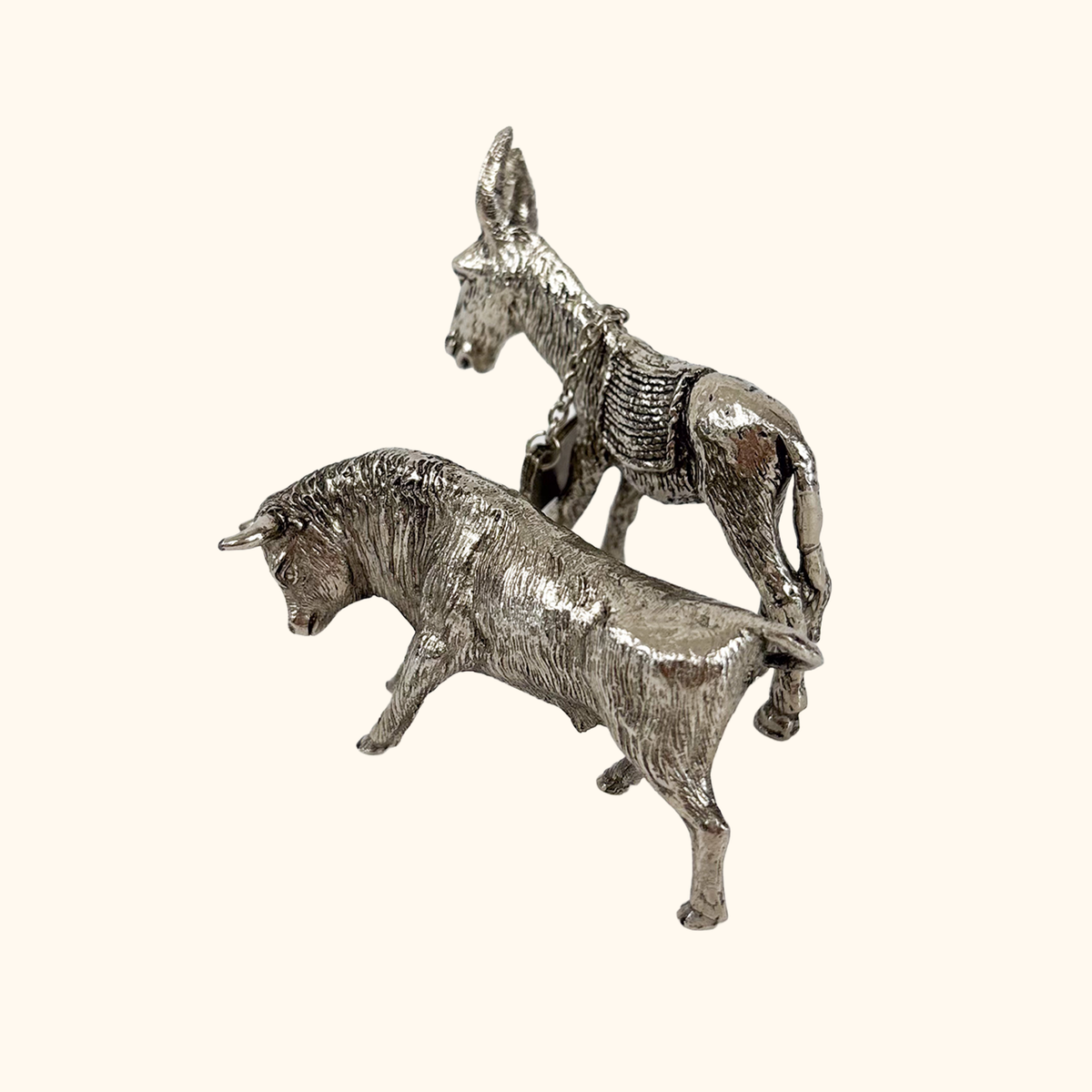 Miniature Pewter Ornaments Bull and Donkey