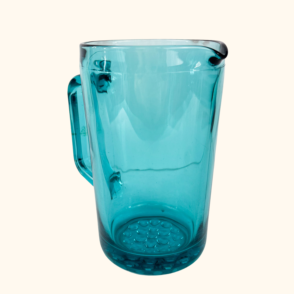 Hobnail Jug Turquoise Jade Glass Pitcher Vintage 1970s