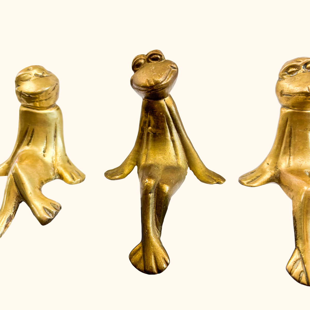 Solid Brass Frog Shelf Sitter Figurines - Set of 3