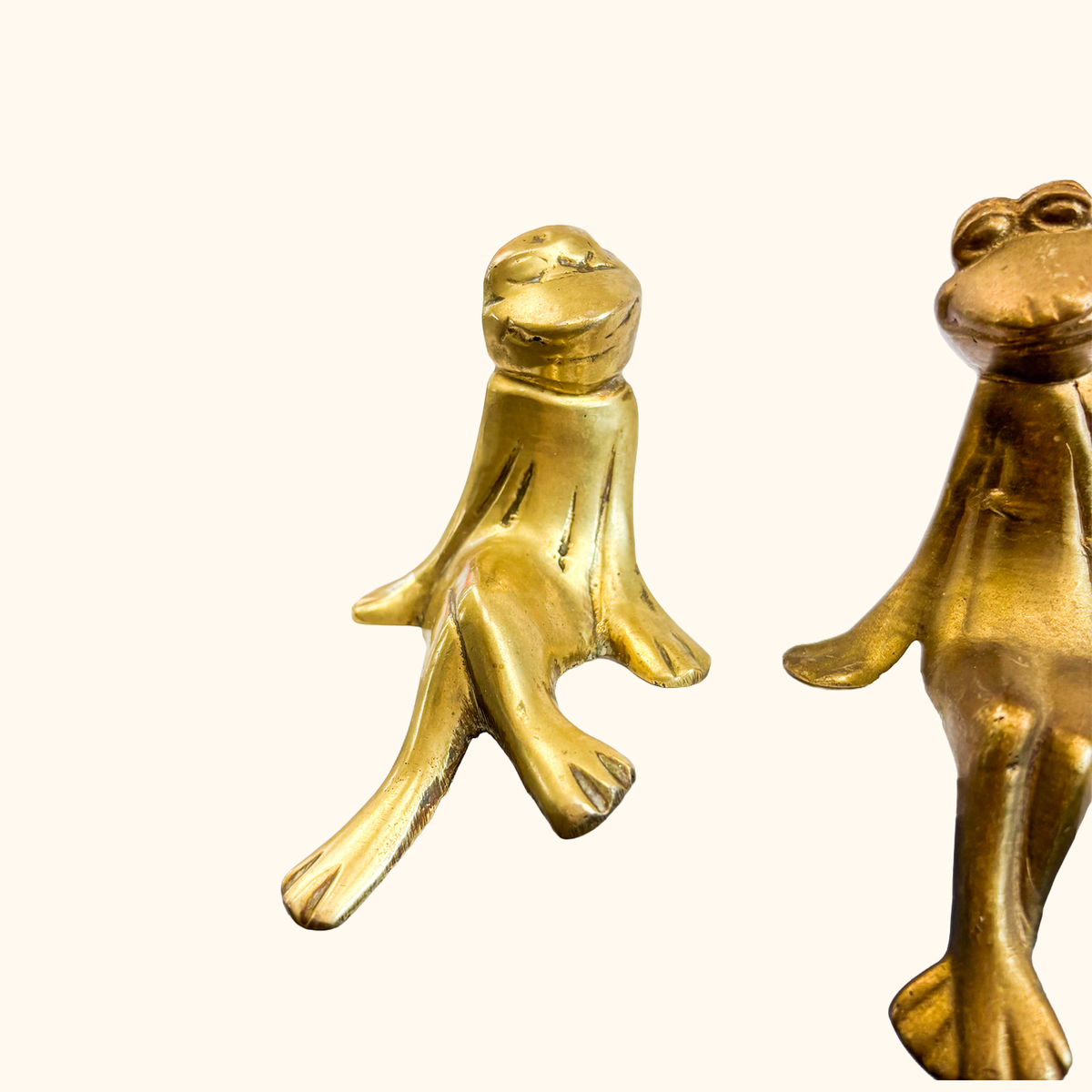 Solid Brass Frog Shelf Sitter Figurines - Set of 3