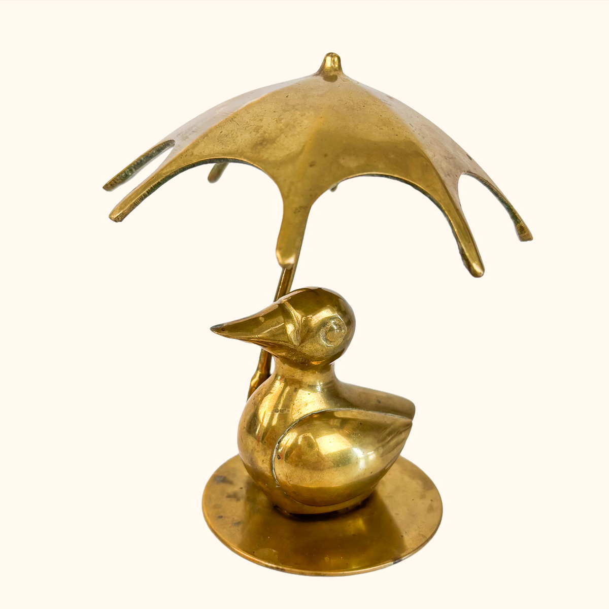 Solid Brass Duck Figurine with Umbrella