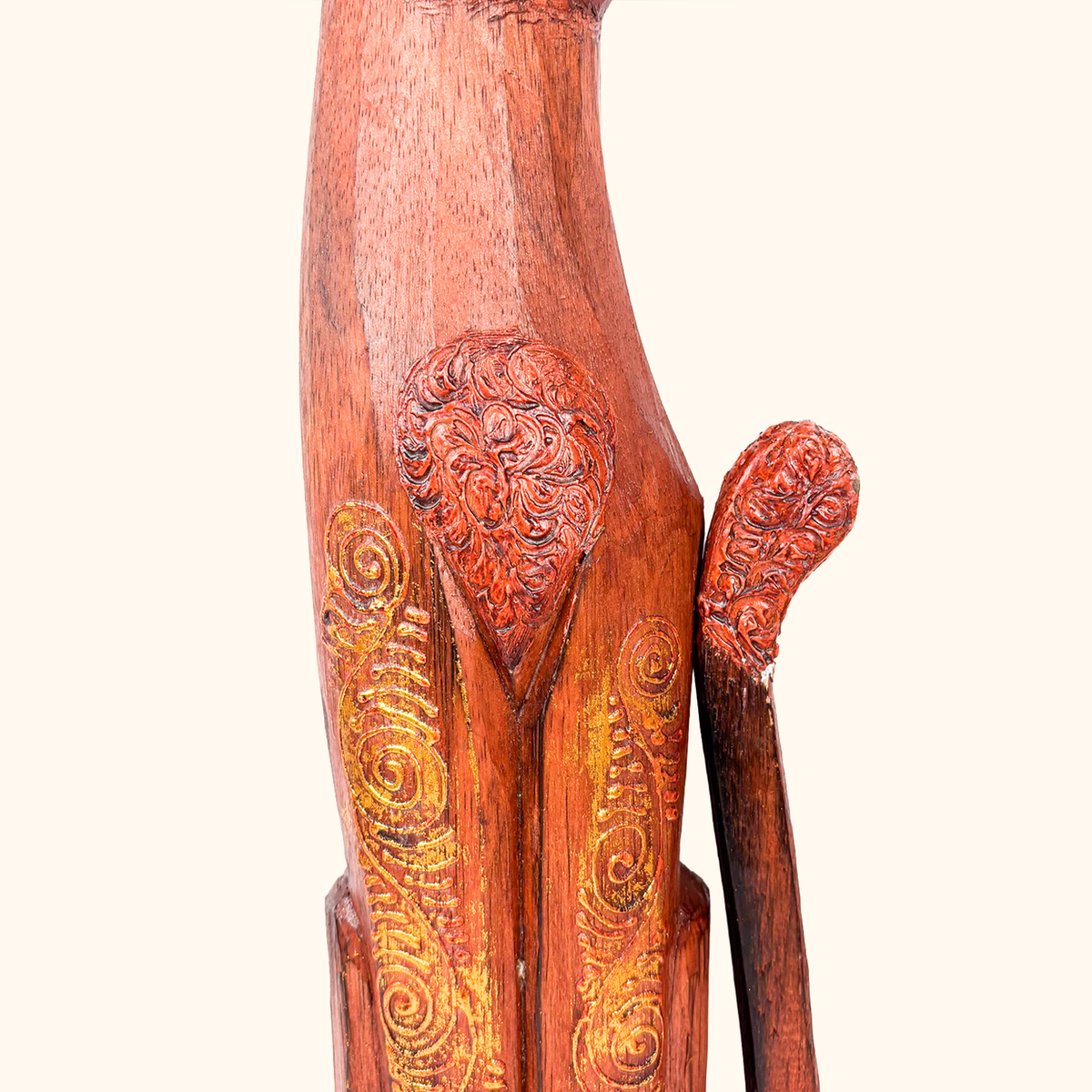 Hand Carved Wooden Cat Statue Ornament