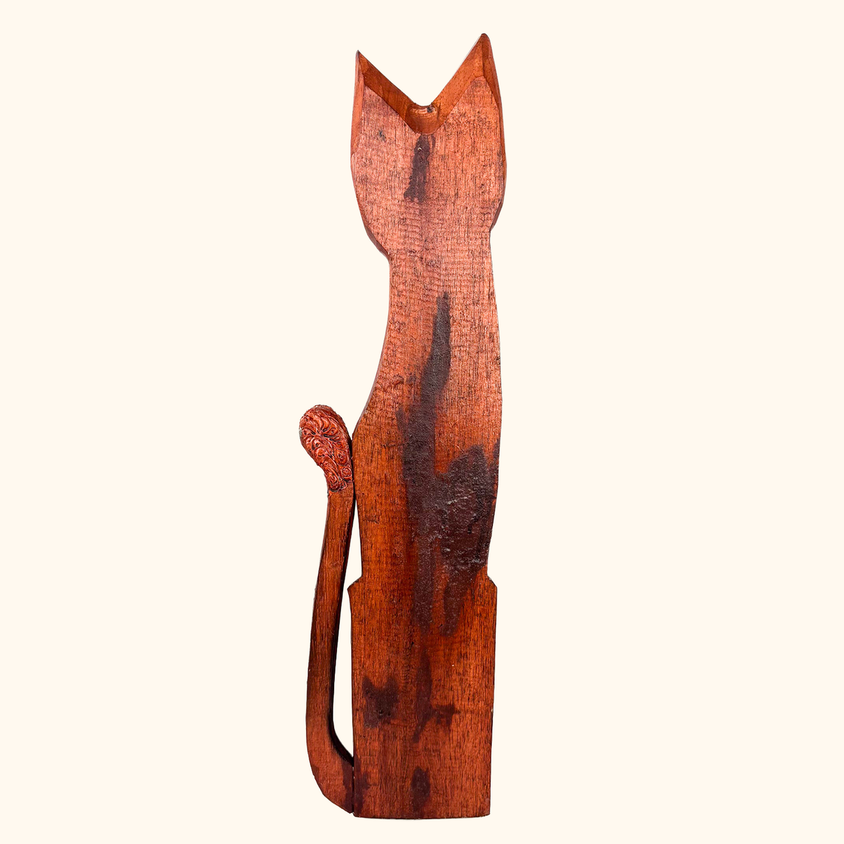 Hand Carved Wooden Cat Statue Ornament