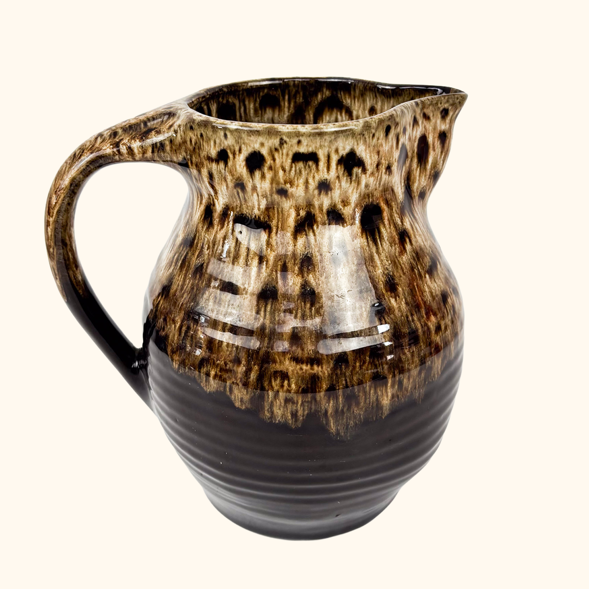 Brown Mottled Glazed Jug Fat Lava Earthenware