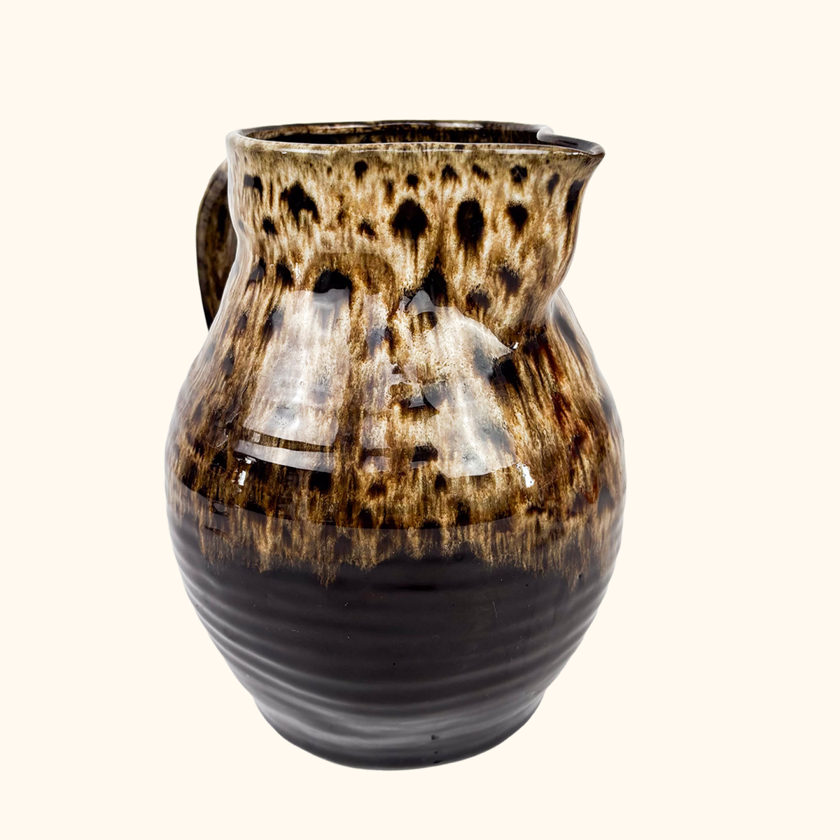 Brown Mottled Glazed Jug Fat Lava Earthenware
