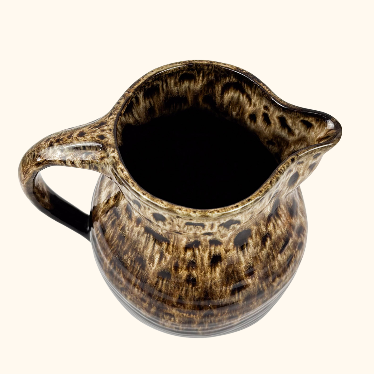 Brown Mottled Glazed Jug Fat Lava Earthenware