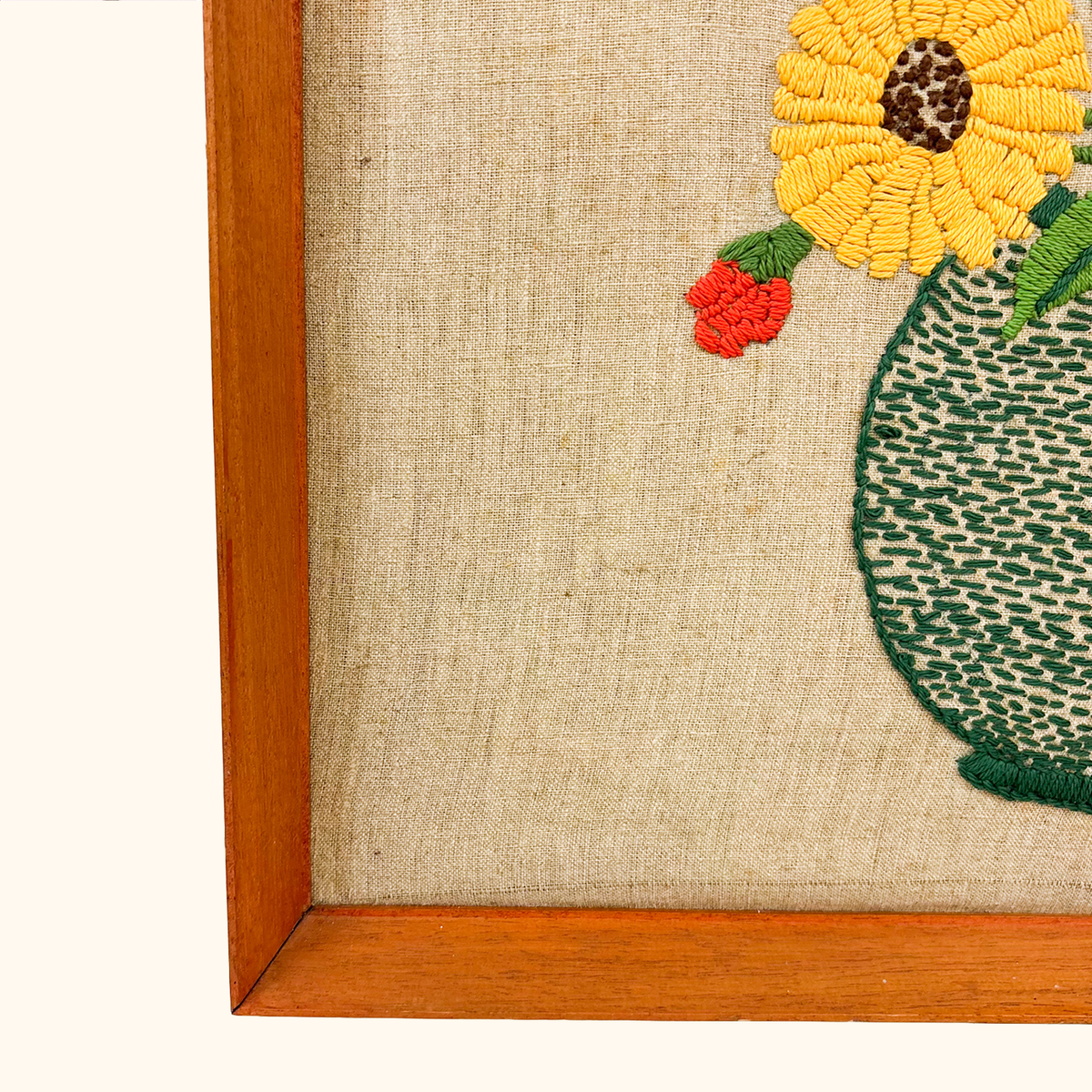 Mid Century Framed Crewel Embroidery Floral Art